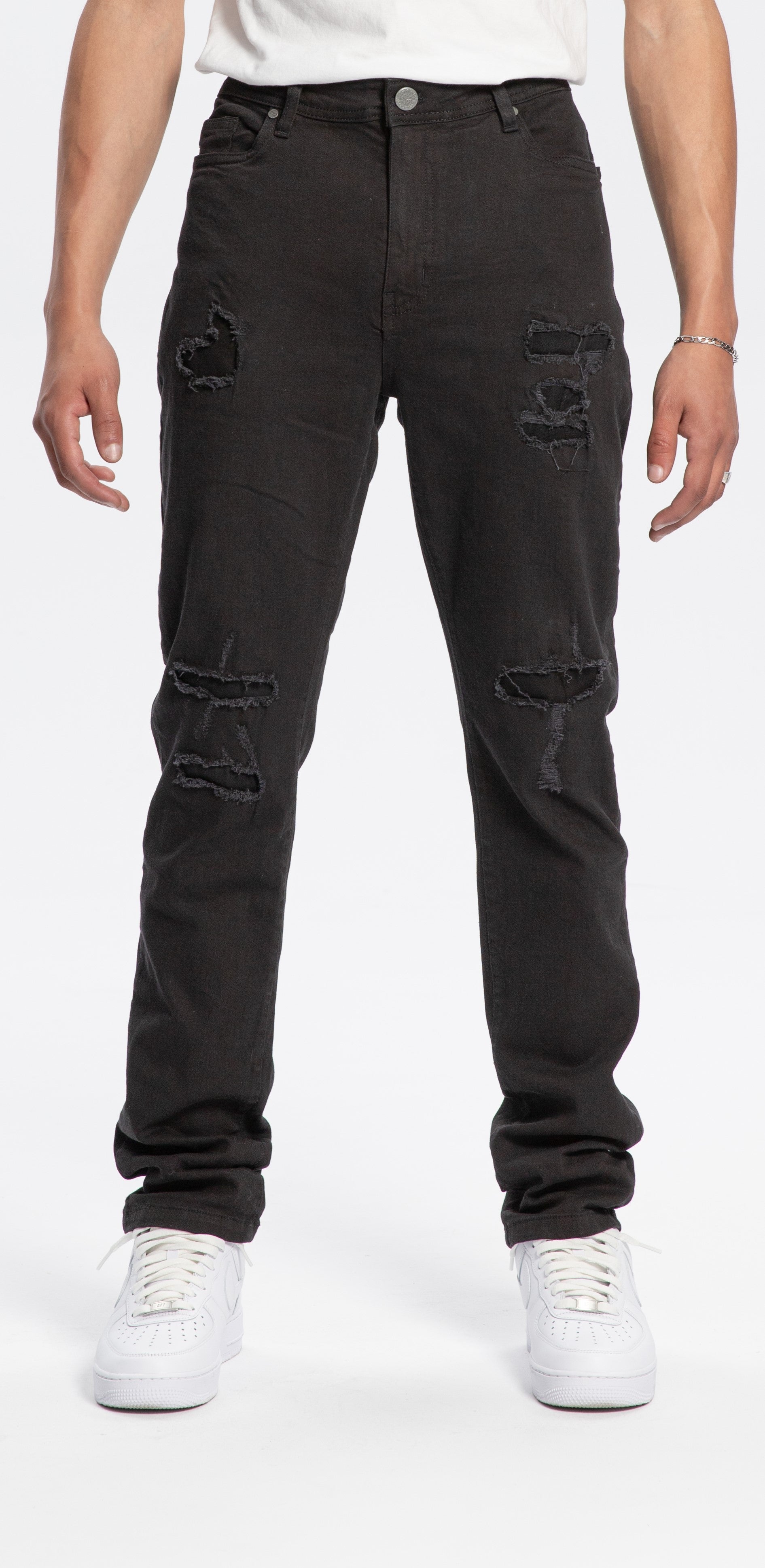 Ripped fashion black slim fit jeans