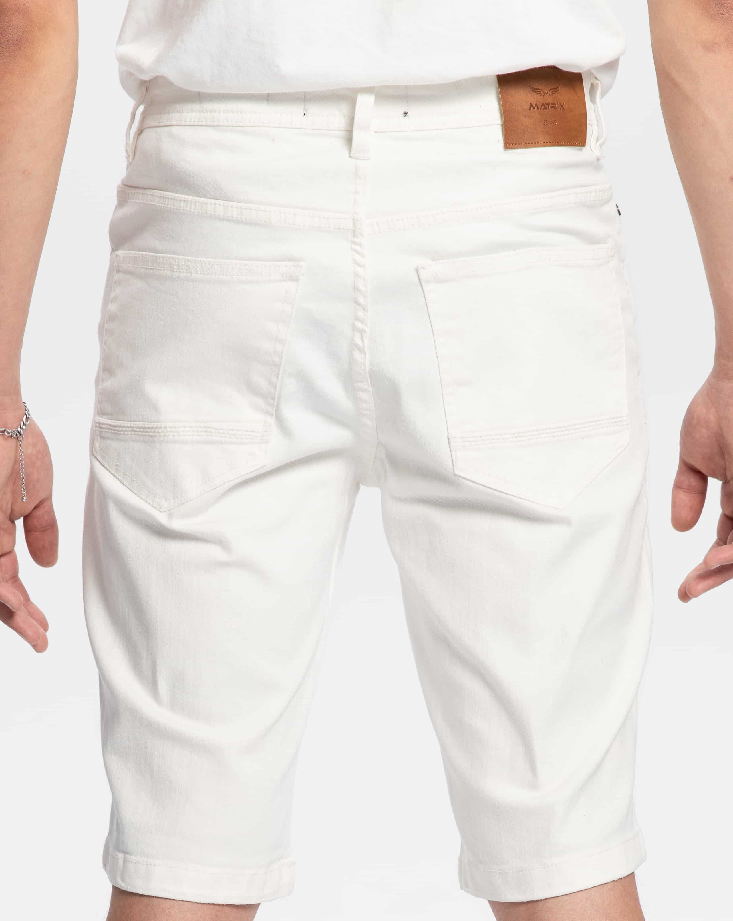 White ripped denim short