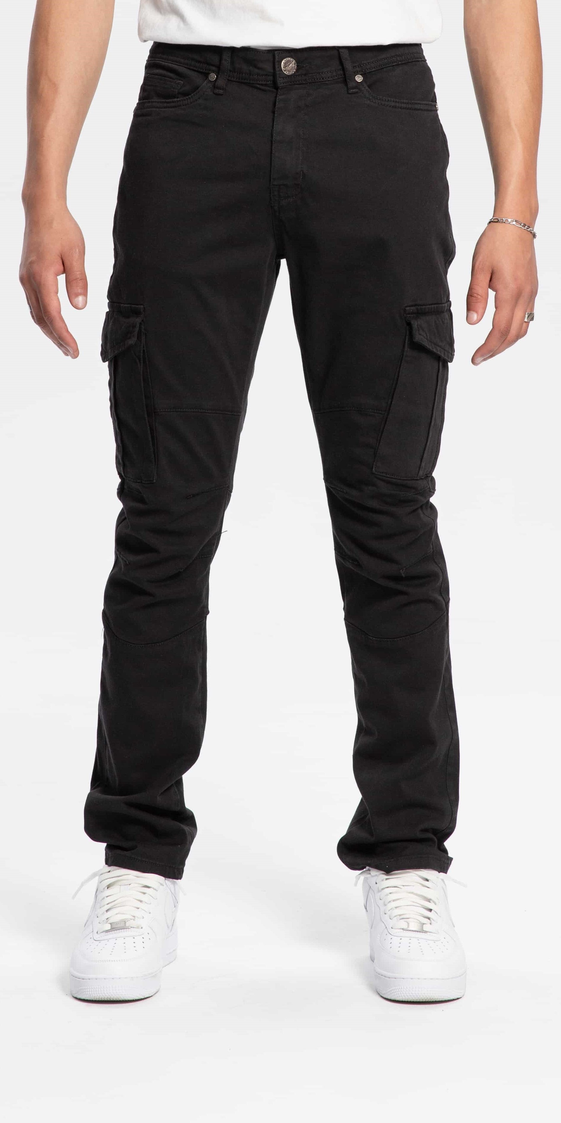 Straight slim black cargo pants