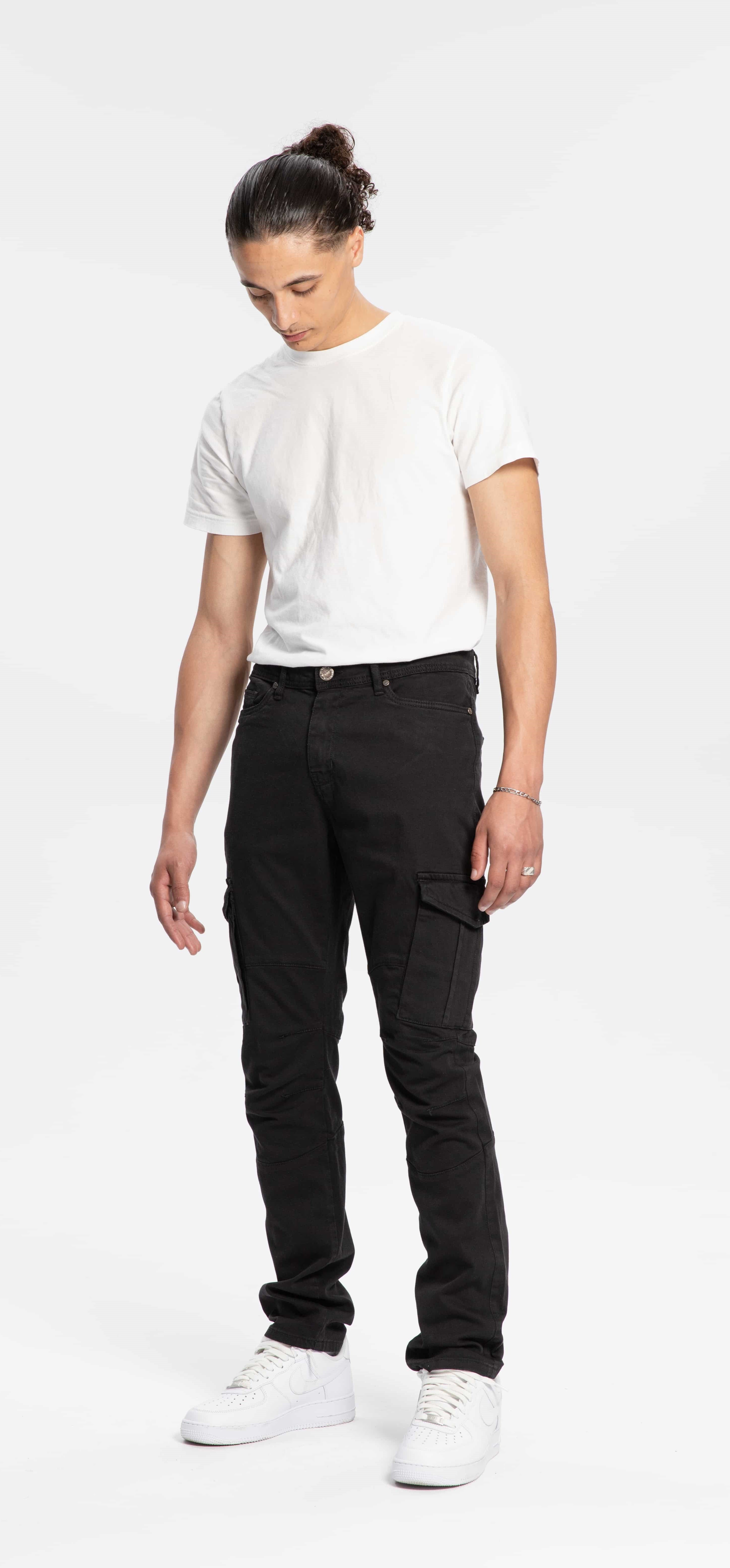 Straight slim black cargo pants