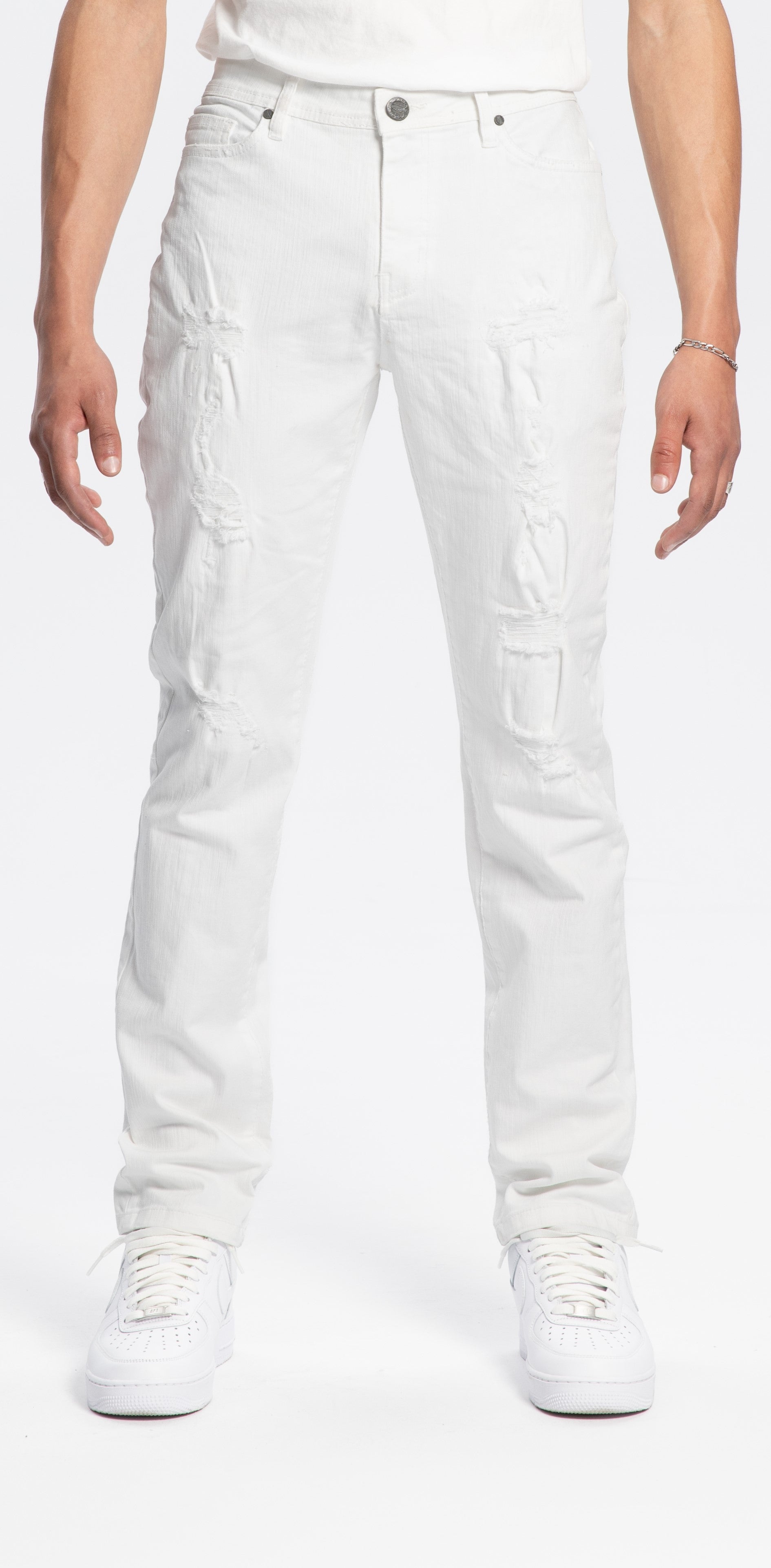 White Ripped Slim Straight
