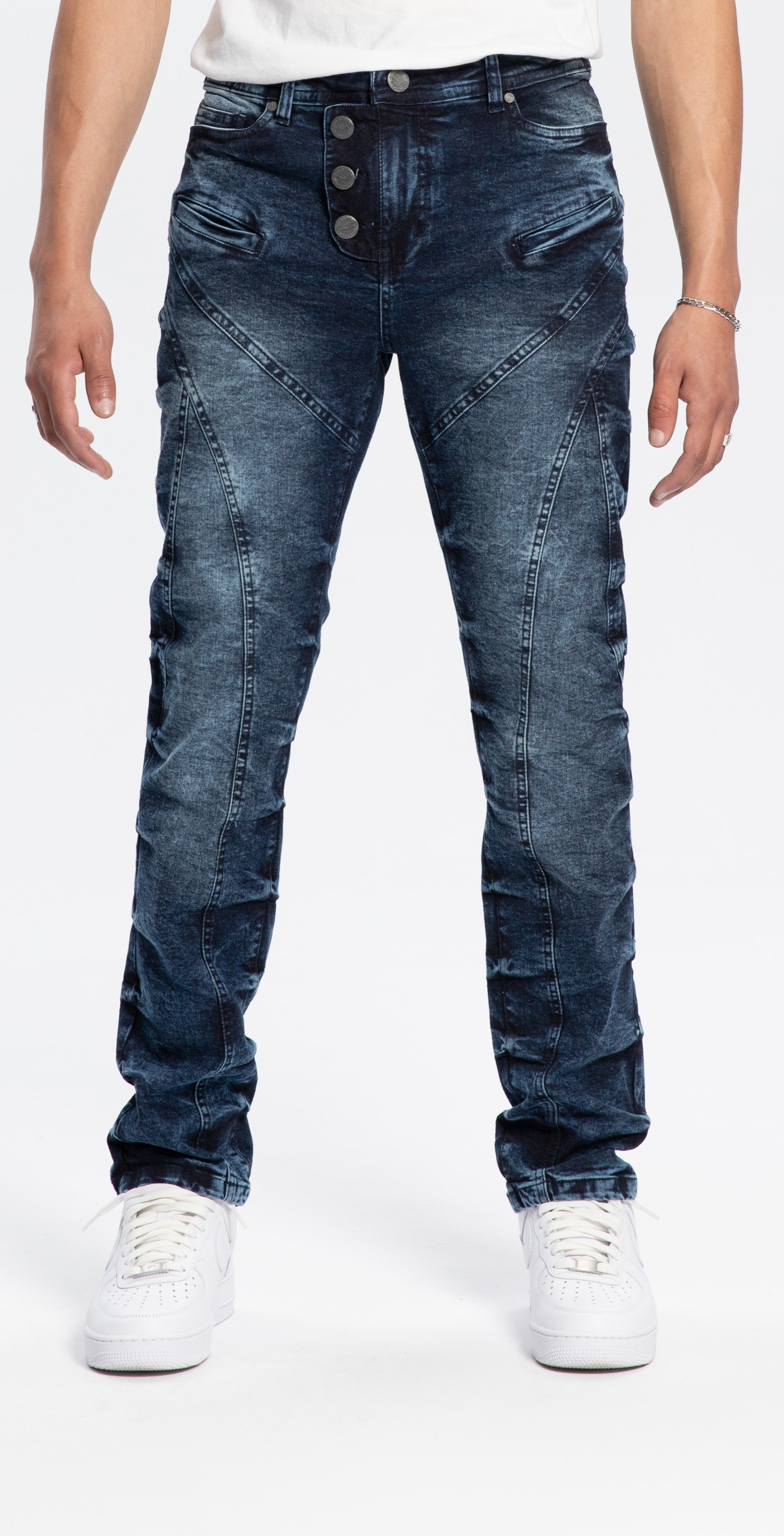 W/Button Blue Slim Straight