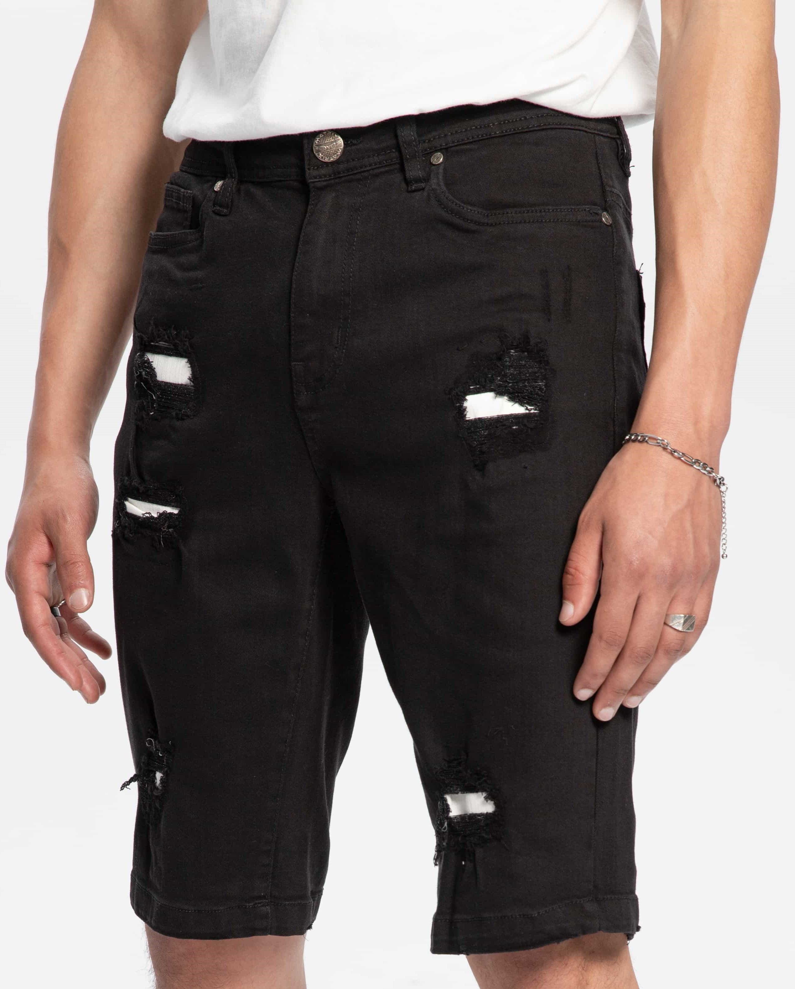 Black ripped denim short