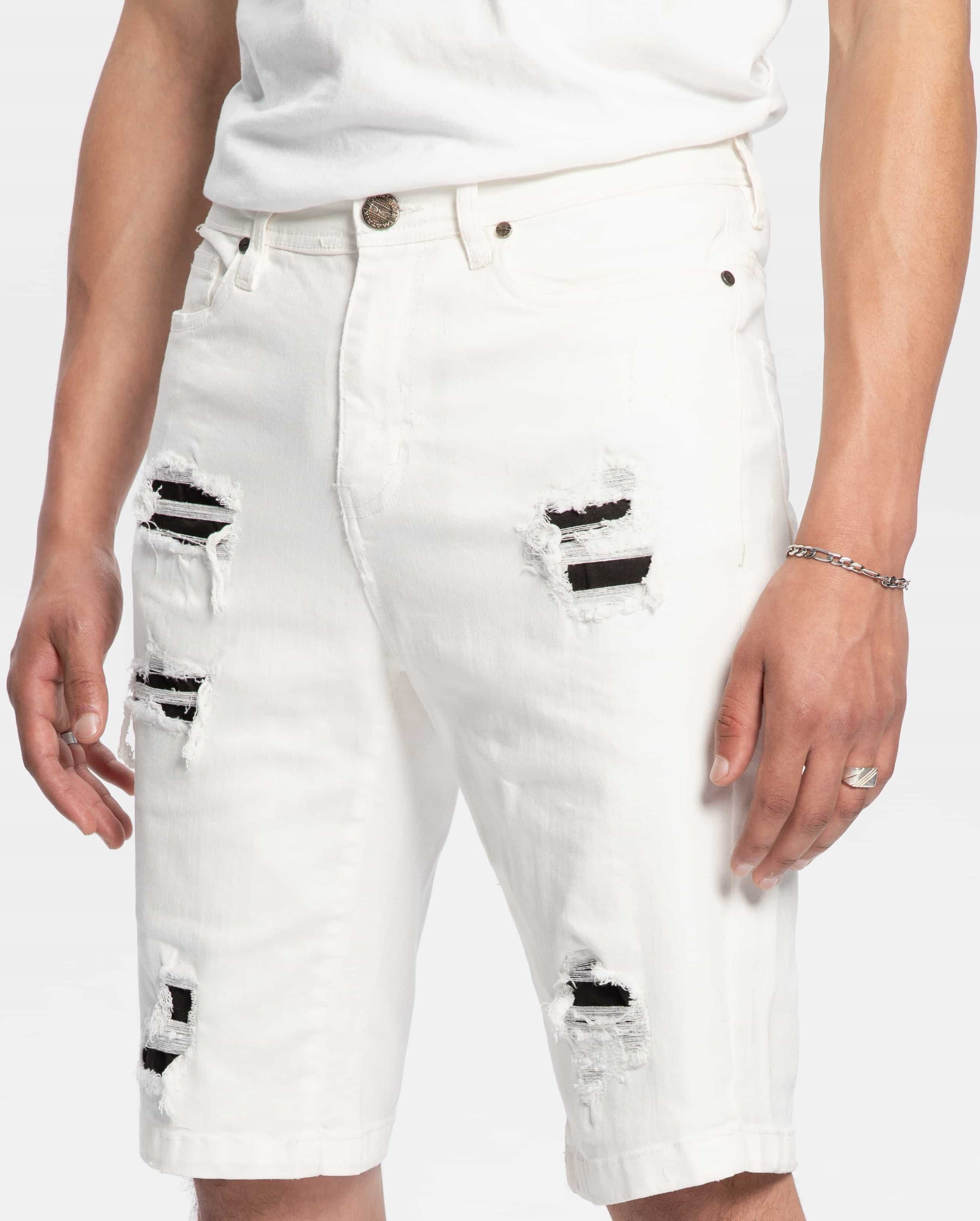 White ripped denim short