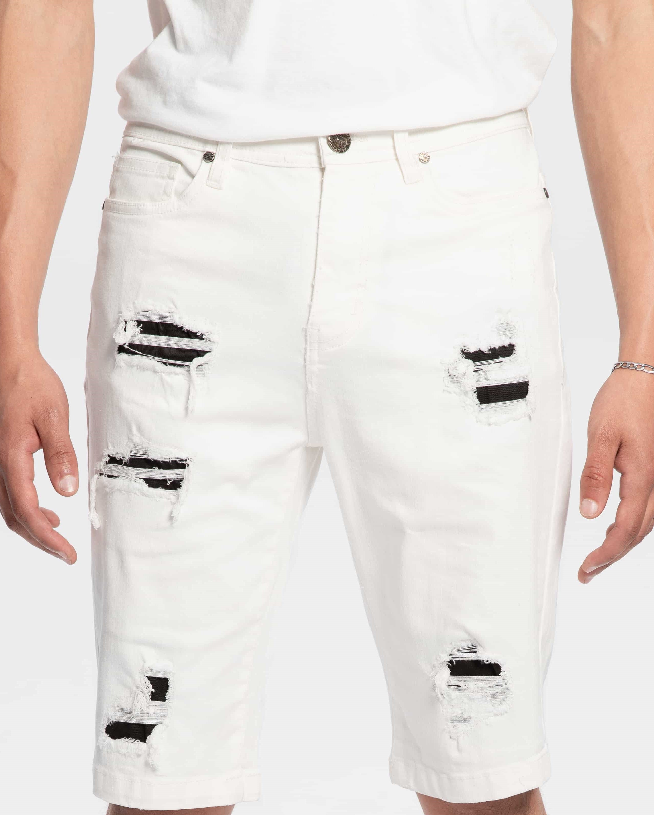 White ripped denim short