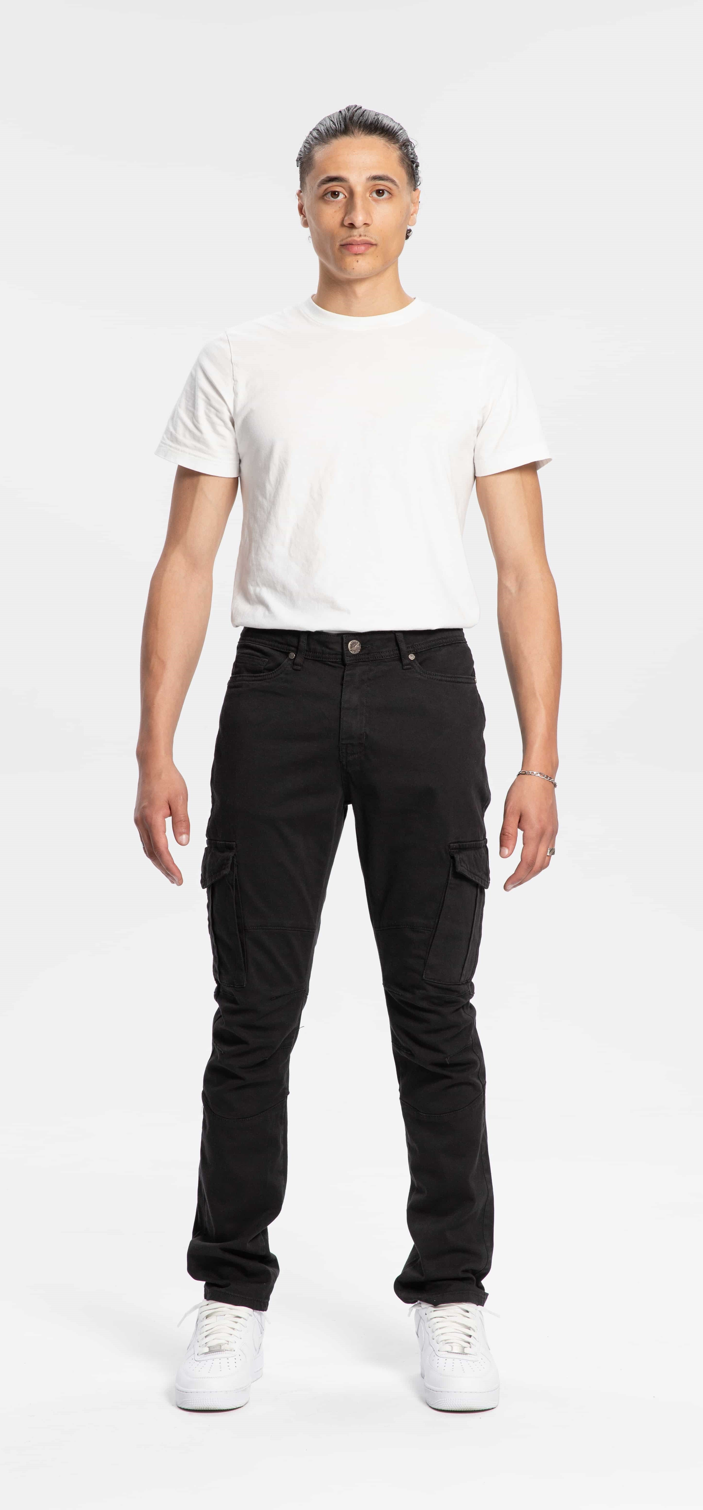 Straight slim black cargo pants