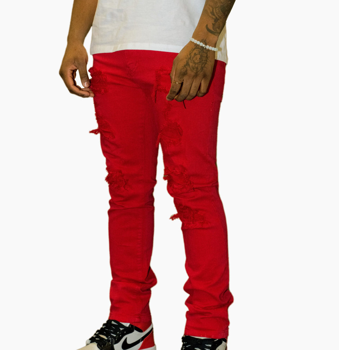 Slim Fit Red Ripped – Matrix Jeans